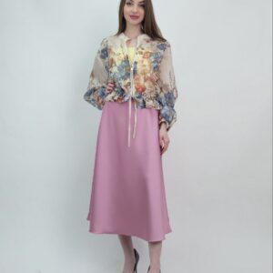 Satynowa spódnica midi damska elegancka różowa