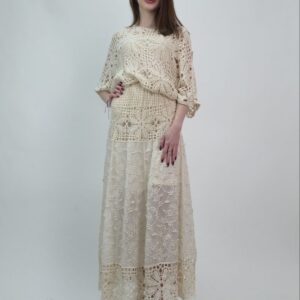Komplet koronkowy ecru damski bawełna boho