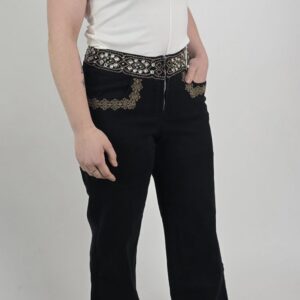 Czarne jeansy wide leg damskie haft pasek ażur