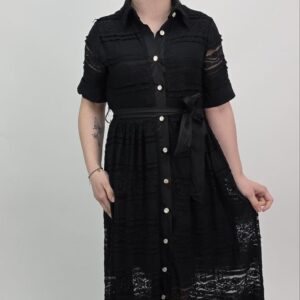 Sukienka Koronkowa z Wiązaniem Deep Black