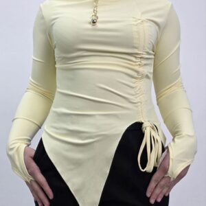 Bluzka damska marszczona wiązana żółta