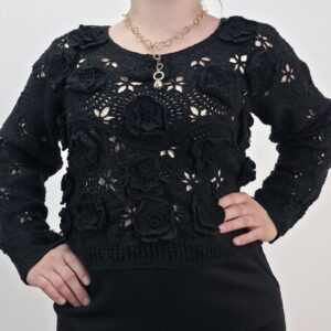 Sweter damski z kwiatami 3D – bawełniany