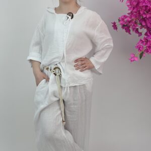 Lniany komplet biały, styl boho premium