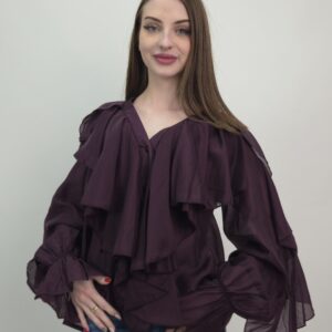 Bluzka z falbanami śliwkowa premium boho