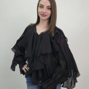 Czarna bluzka z falbanami premium
