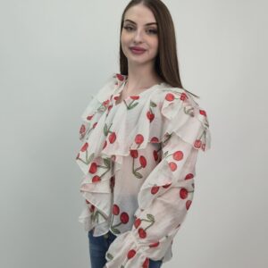 Bluzka lyocell z printem wisienek boho