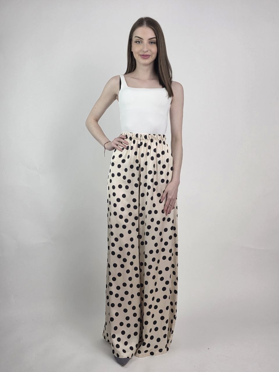 Spodnie Venezia Dots Cream Satyna Trend 2026 - obrazek 4