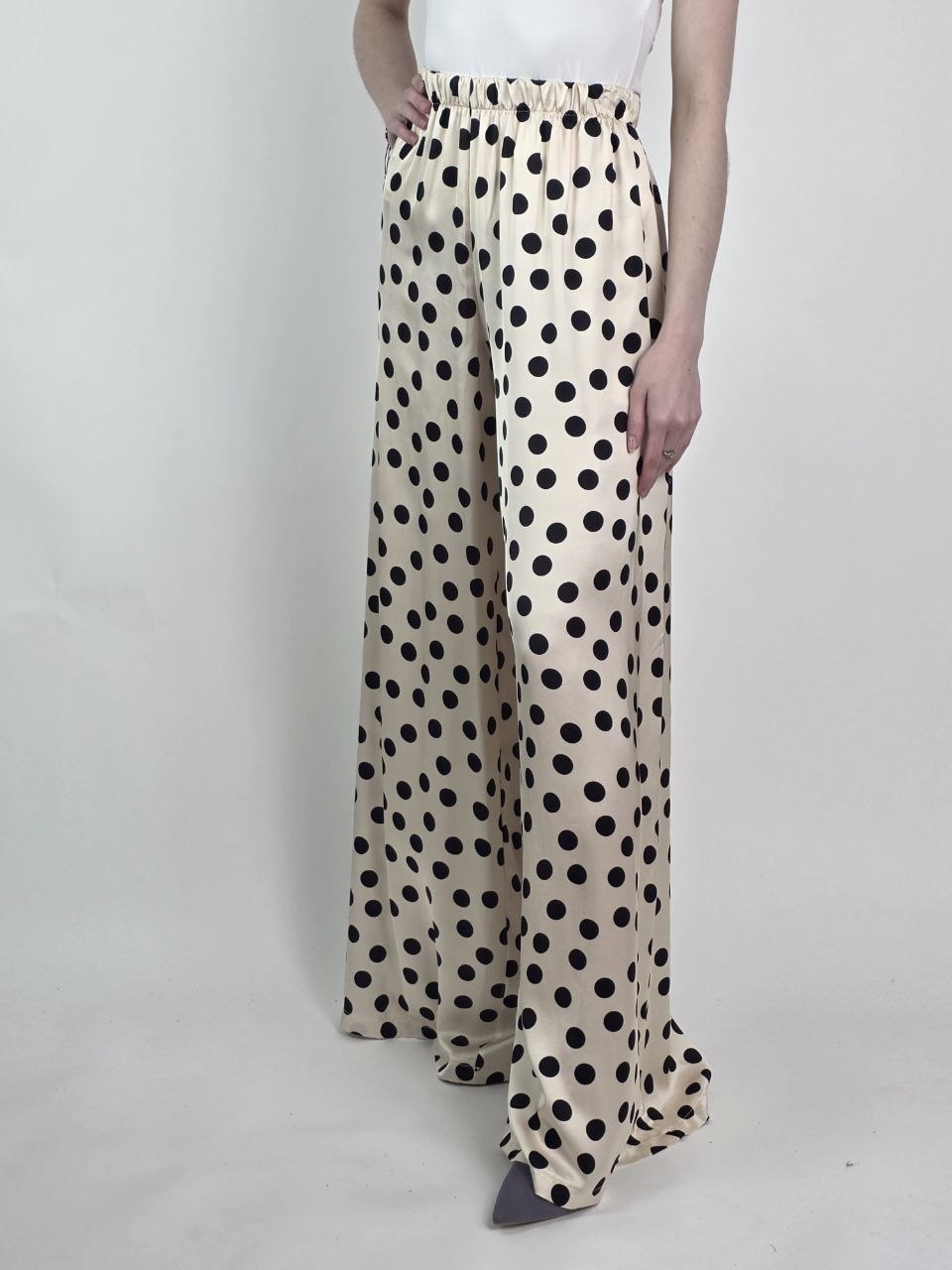 Spodnie Venezia Dots Cream Satyna Trend 2026 - obrazek 2