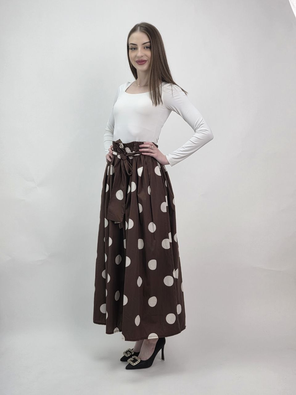 Spódnica Milano Chic – Czekoladowe Grochy - obrazek 2