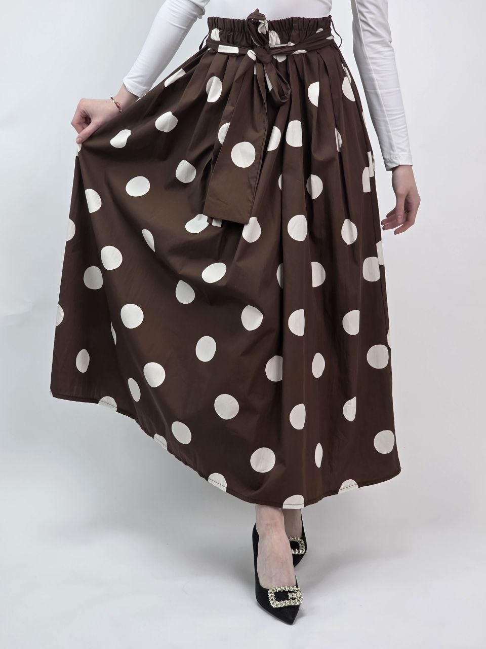 Spódnica Milano Chic – Czekoladowe Grochy - obrazek 3