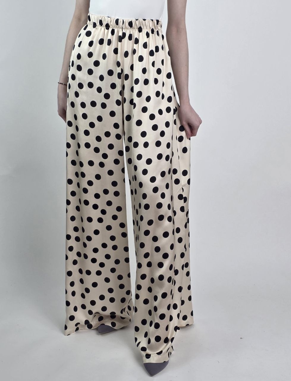 Spodnie Venezia Dots Cream Satyna Trend 2026