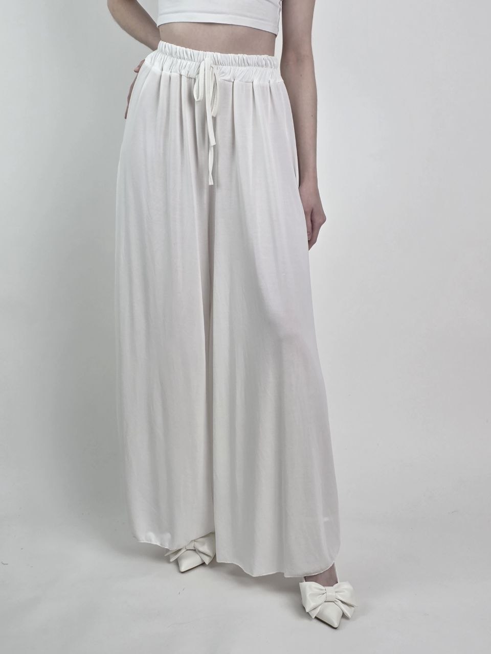 Śmietankowe Spodnie Modal Wide Leg Premium - obrazek 4