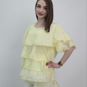 Żółta bluzka damska z falbanami oversize