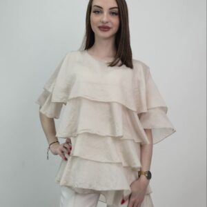 Ecru bluzka damska z falbanami oversize