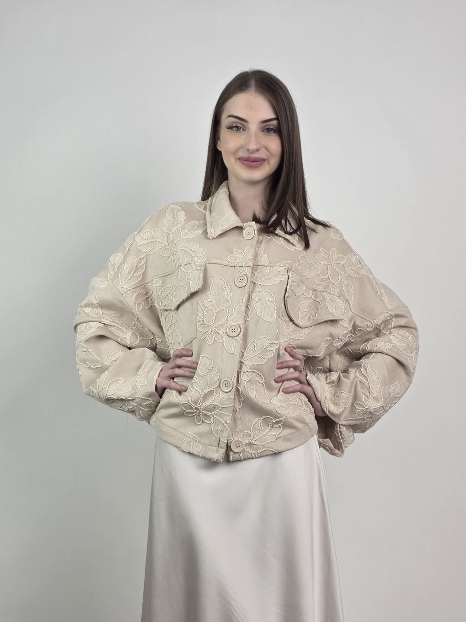 Kurtka Flora Beige Haft Premium Soft Touch - obrazek 6