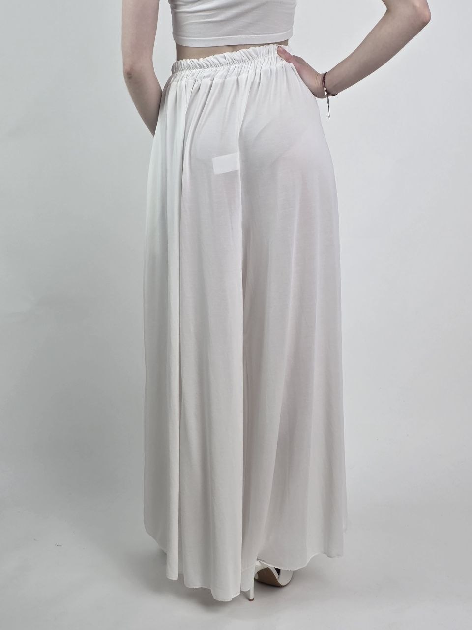 Śmietankowe Spodnie Modal Wide Leg Premium - obrazek 2