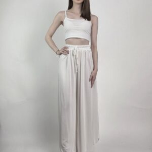 Śmietankowe Spodnie Modal Wide Leg Premium