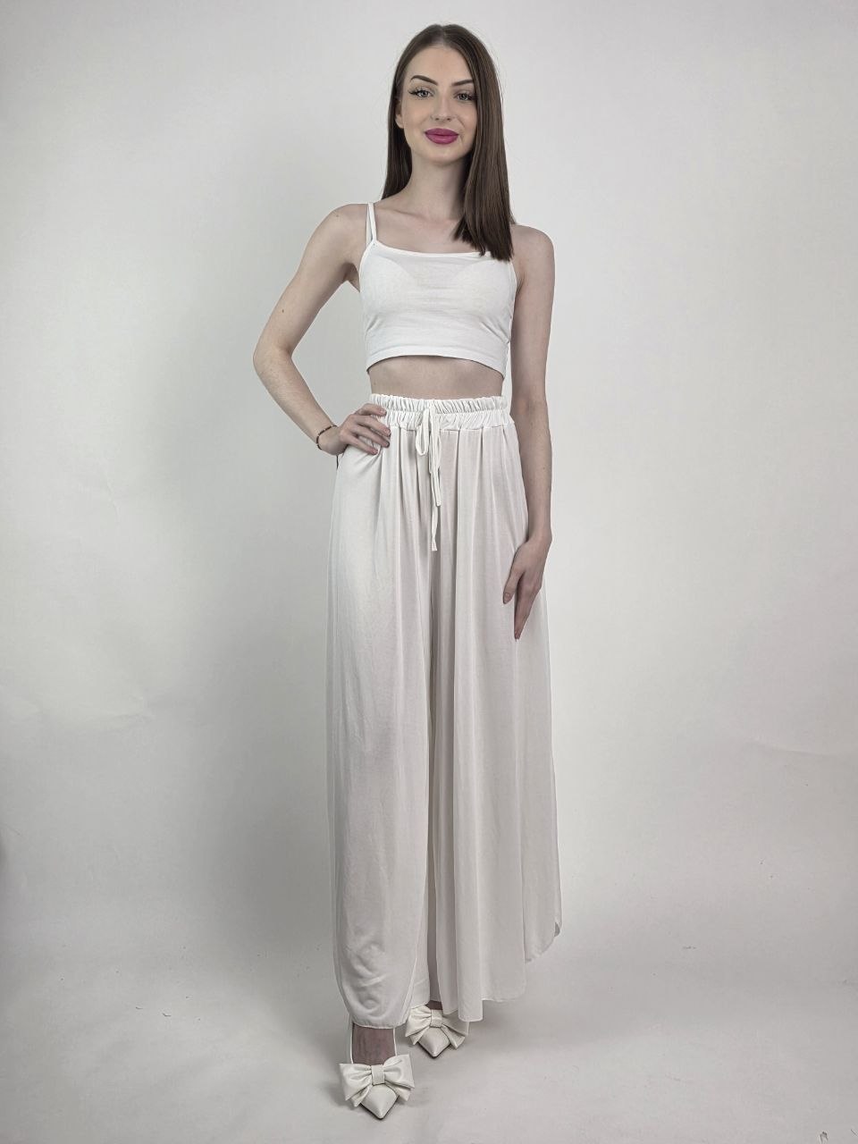 Śmietankowe Spodnie Modal Wide Leg Premium