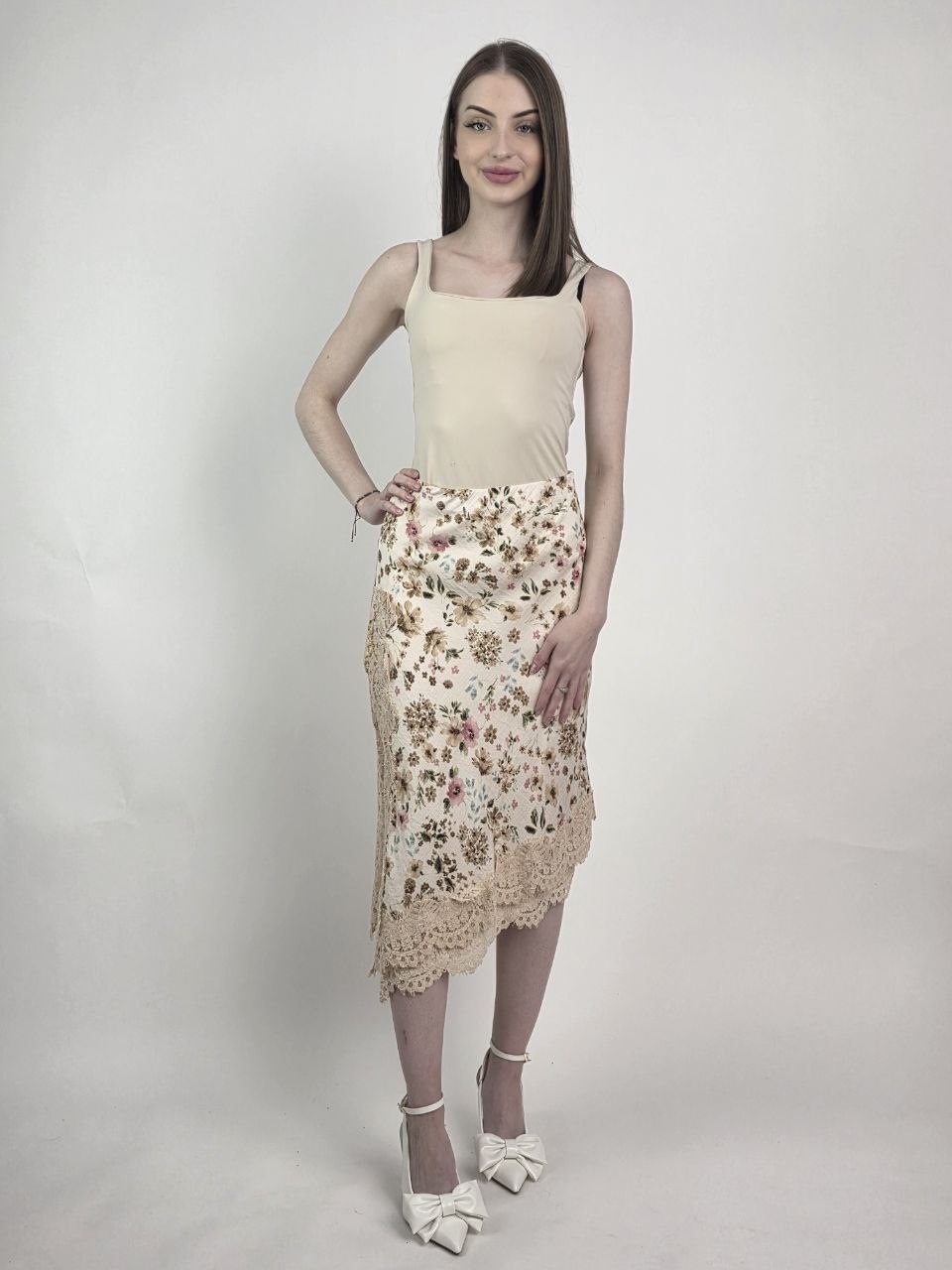 Spódnica Flower Lace Beige Premium z Koronką - obrazek 5