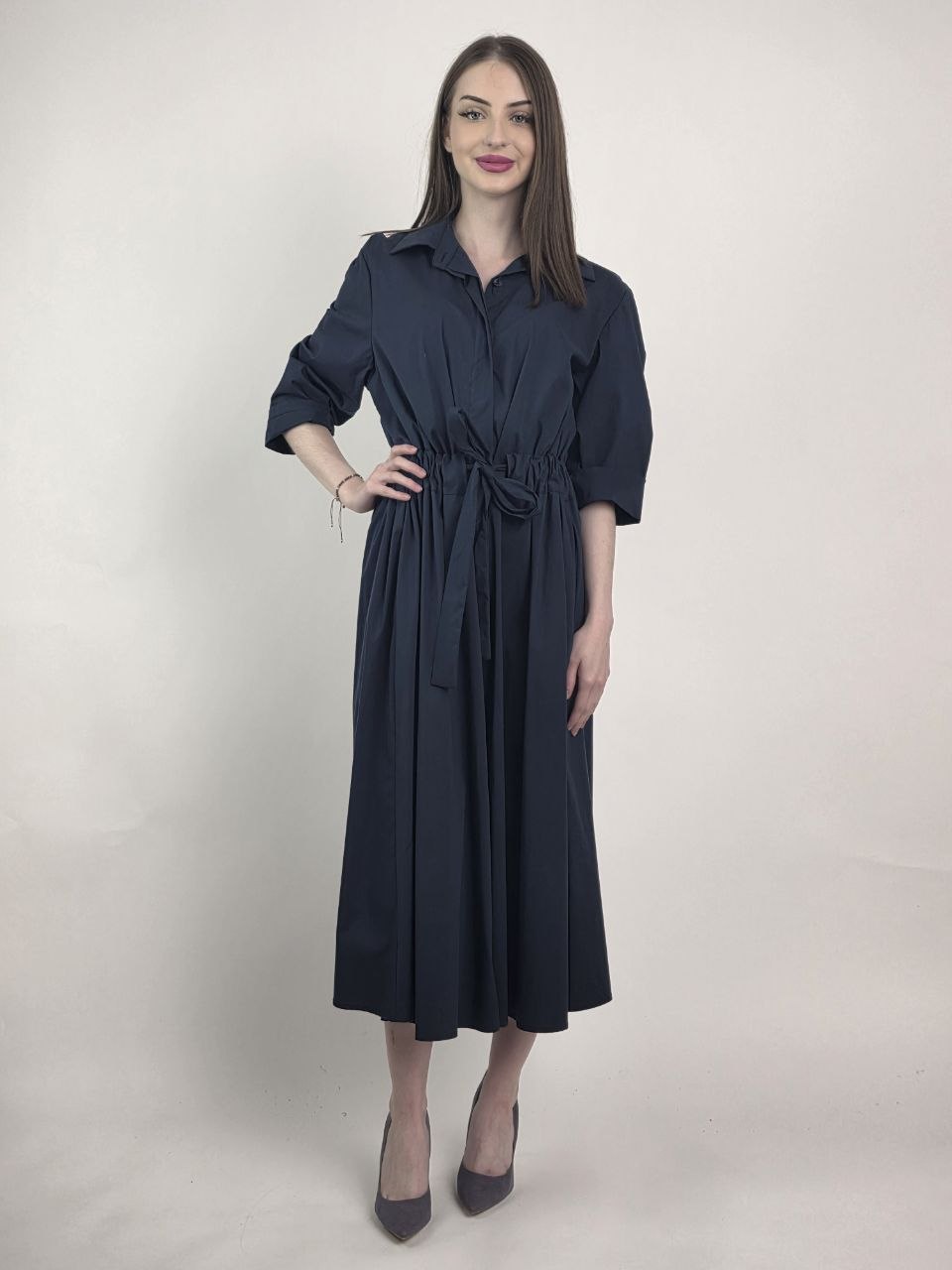 Sukienka Milano Navy Szmizjerka Premium - obrazek 2