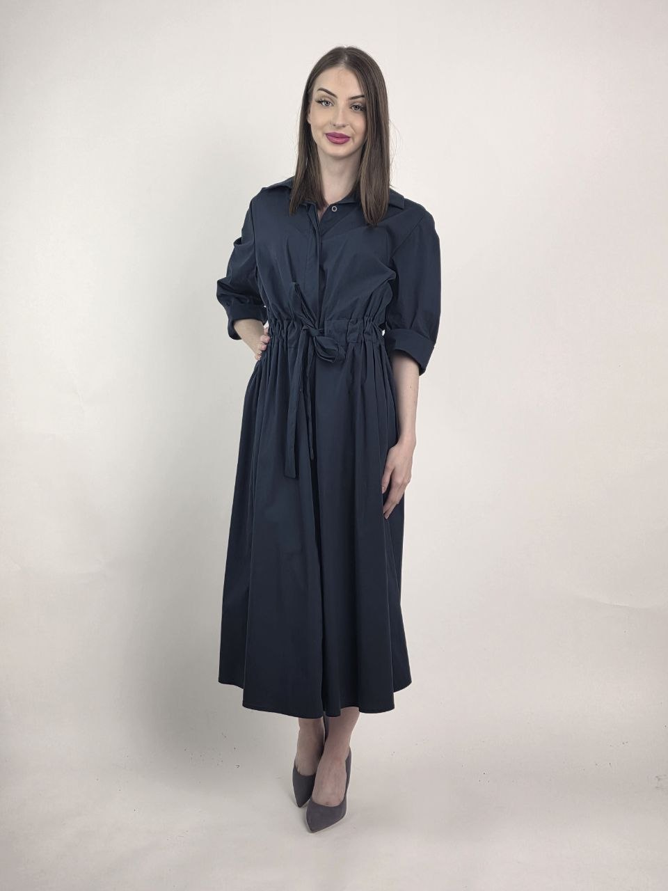 Sukienka Milano Navy Szmizjerka Premium - obrazek 4