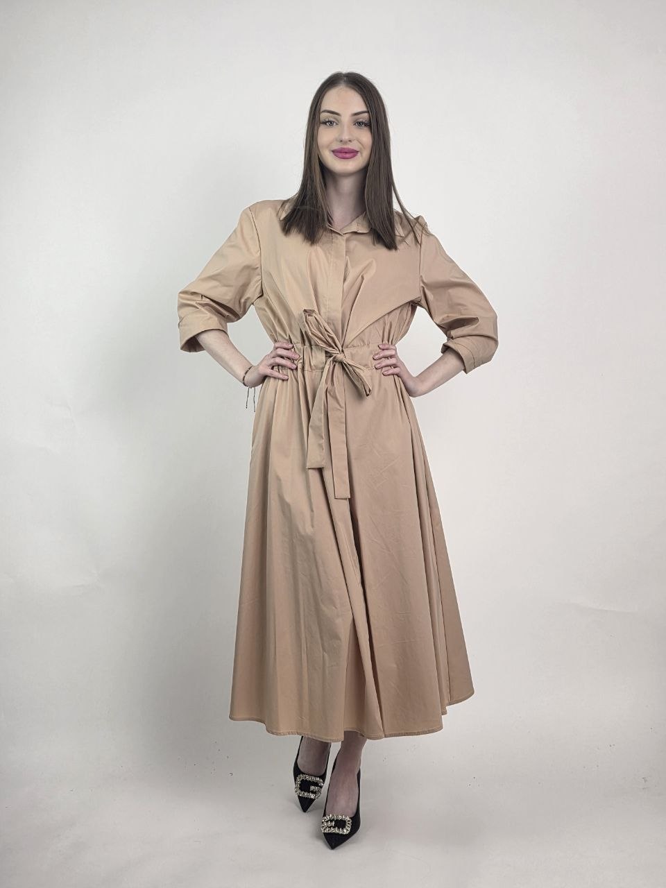 Sukienka Verona Beige Szmizjerka Premium Midi