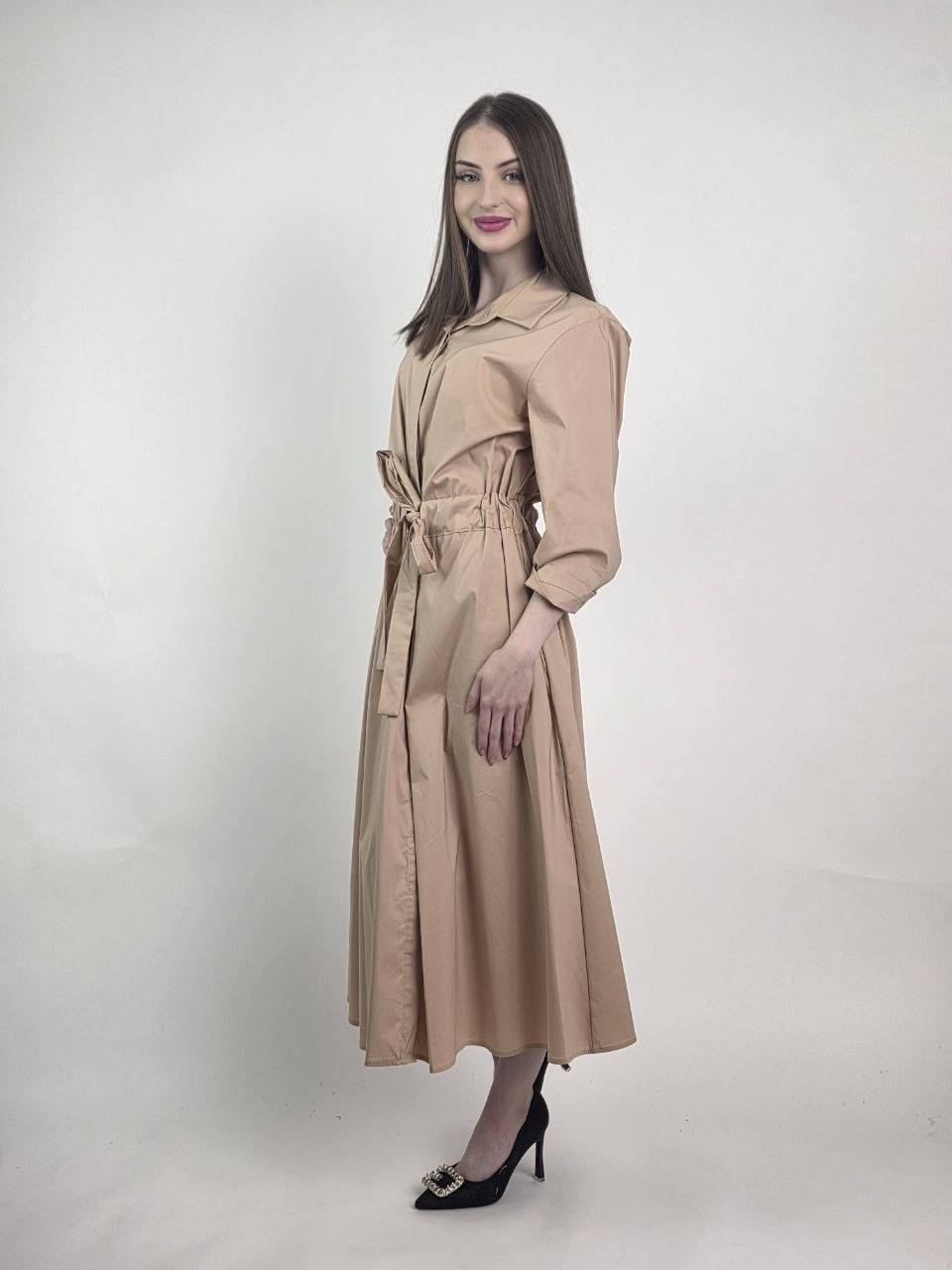 Sukienka Verona Beige Szmizjerka Premium Midi - obrazek 2