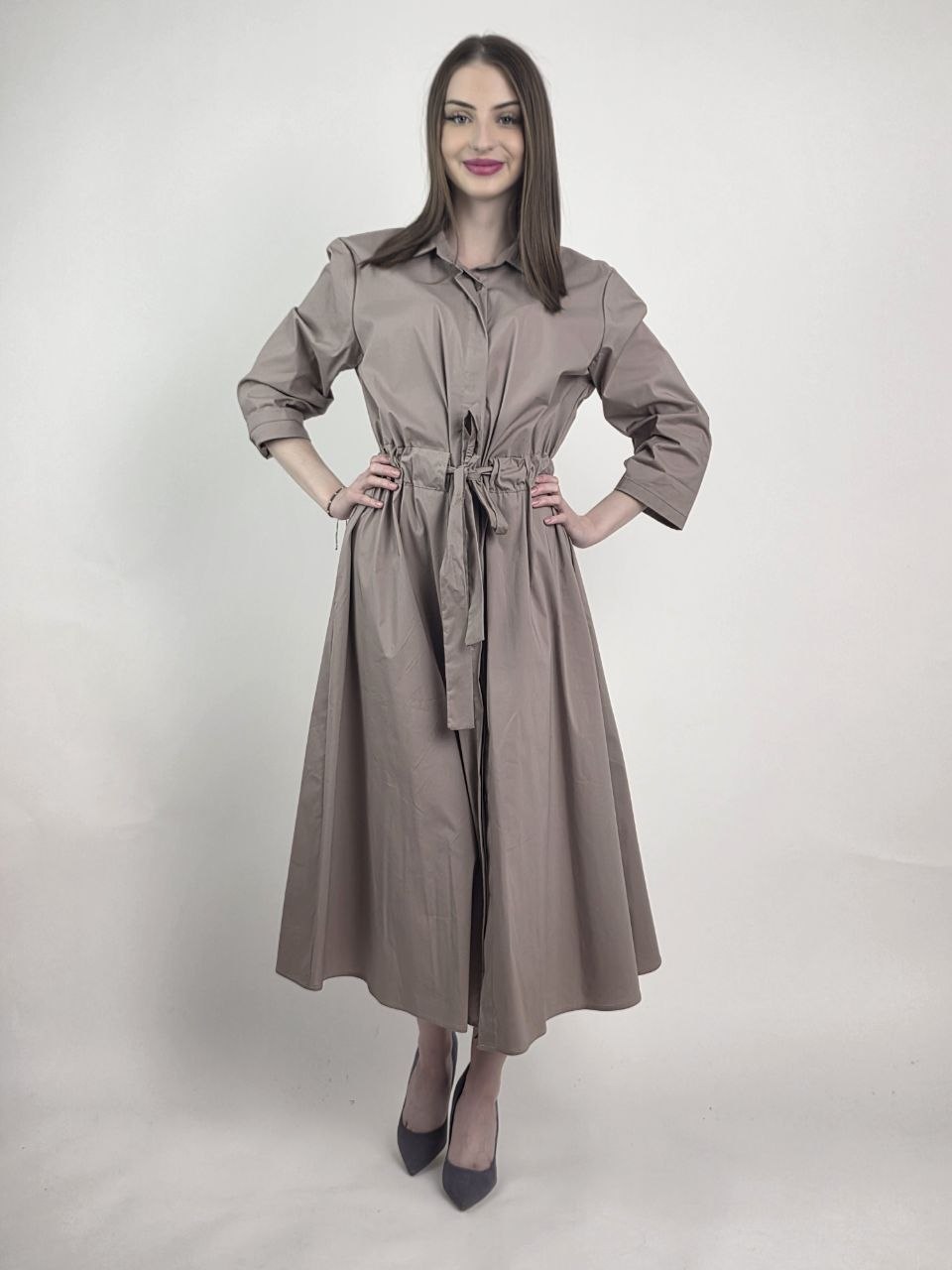 Sukienka Aurora Taupe Szmizjerka Midi Premium