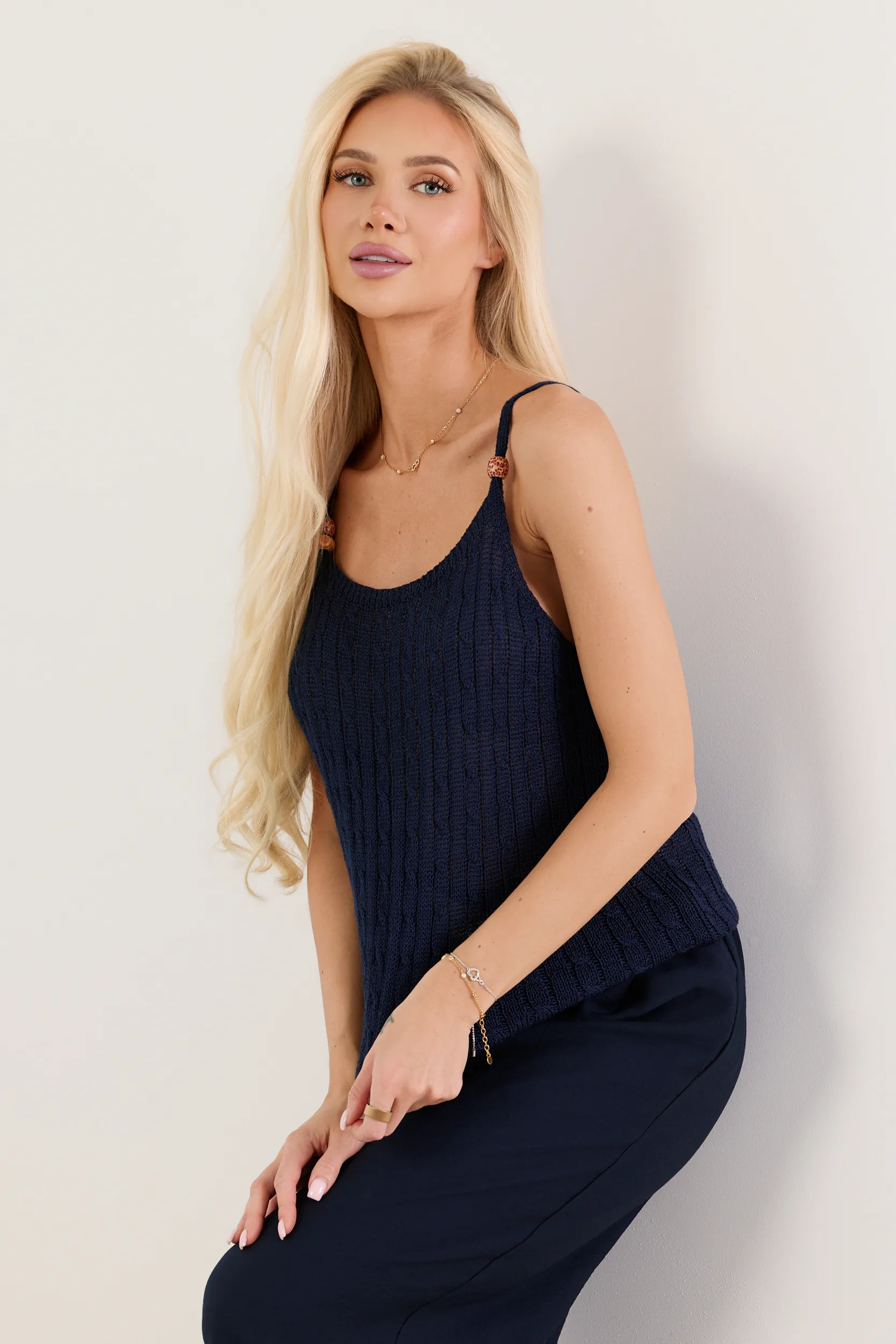 Dzianinowy top z koralikami premium - obrazek 4