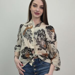Bluzka Safari Chic z printem inspirowanym stylem Dior
