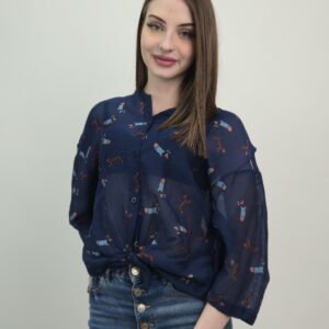 Granatowa bluzka damska Jamnik Charm jedwabna