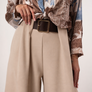 Eleganckie Spodnie Wide Leg Beżowe z Paskiem