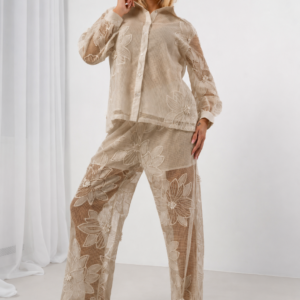 Beżowy komplet ażurowy Floral Mesh Beige