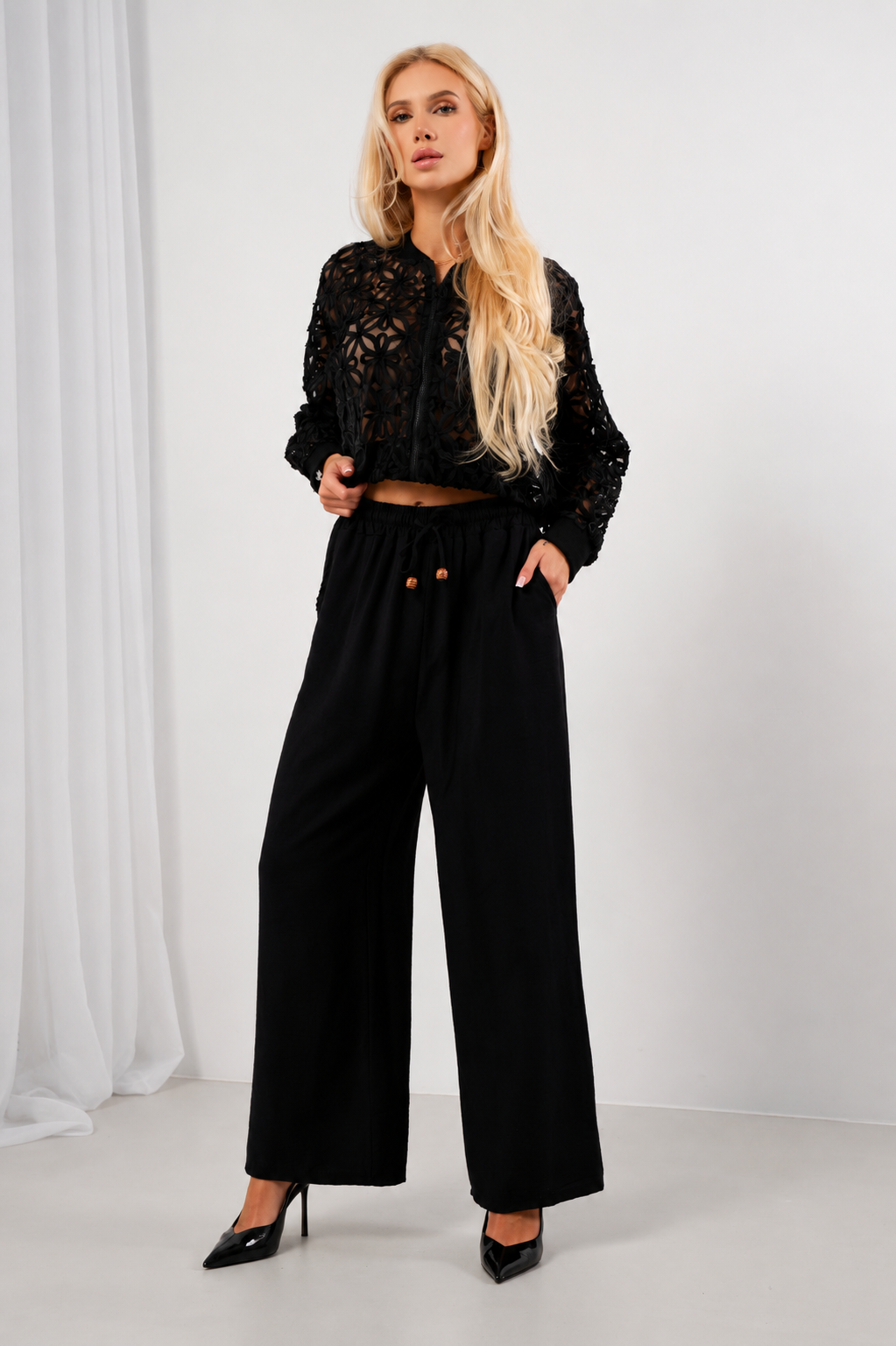 Spodnie Palazzo Soft Black eleganckie