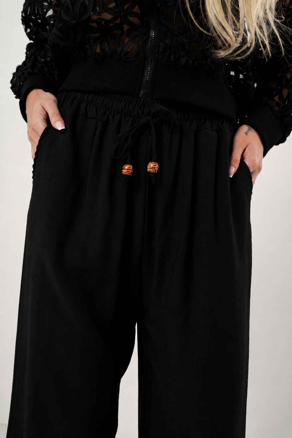 Spodnie Palazzo Soft Black eleganckie - obrazek 3