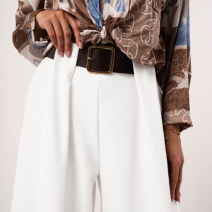 Eleganckie Spodnie Wide Leg Białe z Paskiem