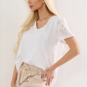 Bluzka Boho z Koronkowymi Plecami – Biały