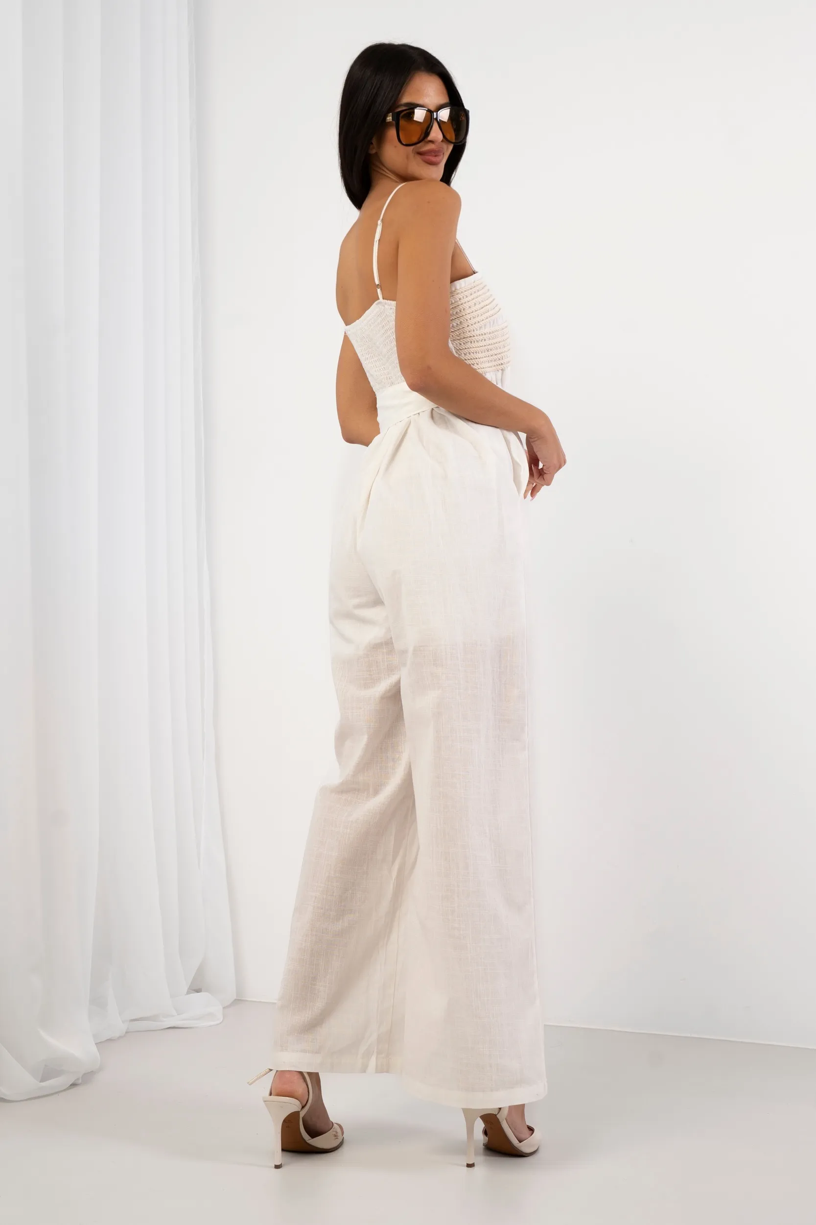 Biały kombinezon maxi, haft Boho White - obrazek 4