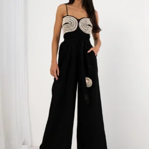 Czarny kombinezon maxi z haftem Boho Black