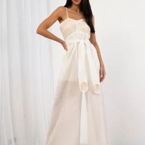 Biały kombinezon maxi, haft Boho White
