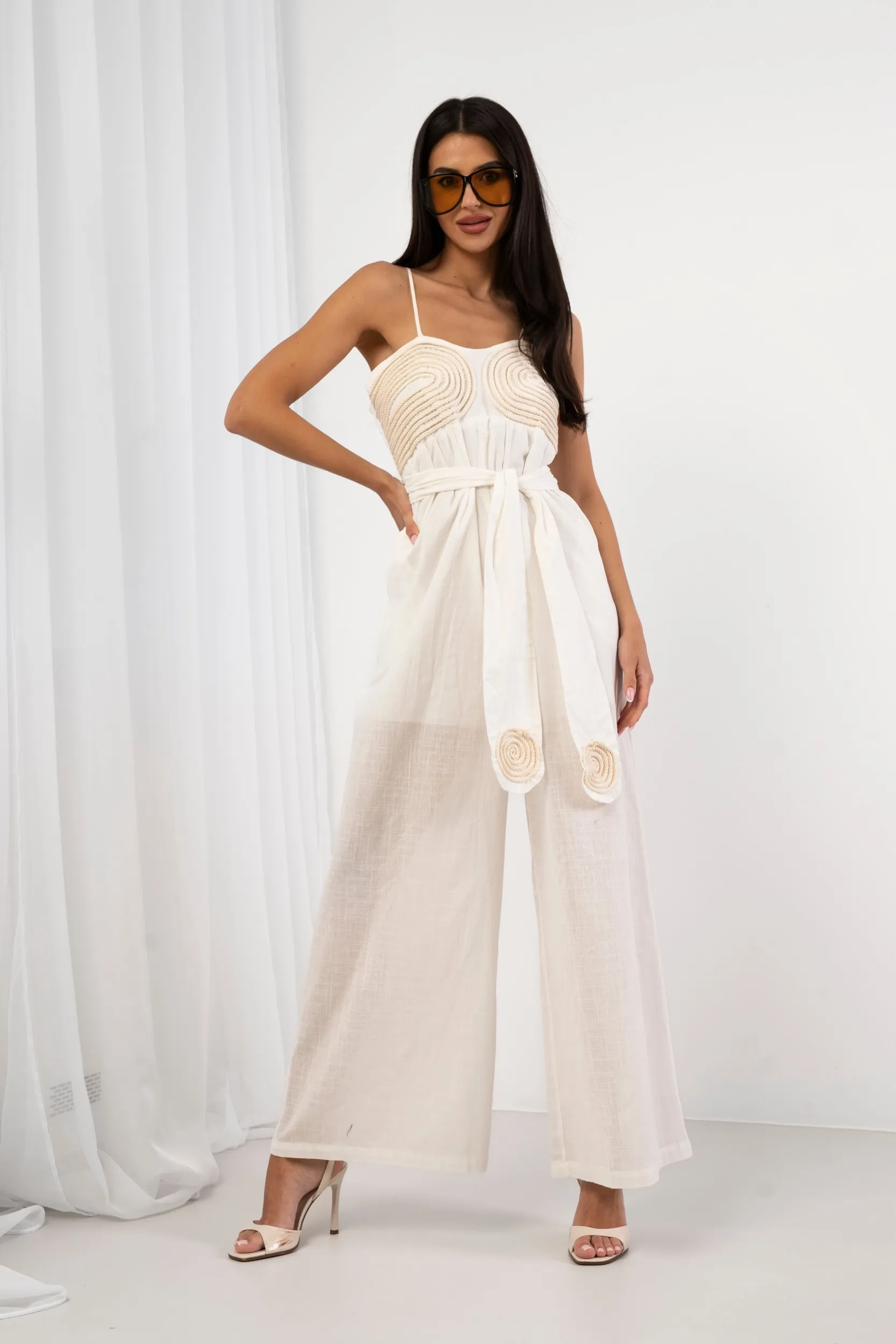 Biały kombinezon maxi, haft Boho White