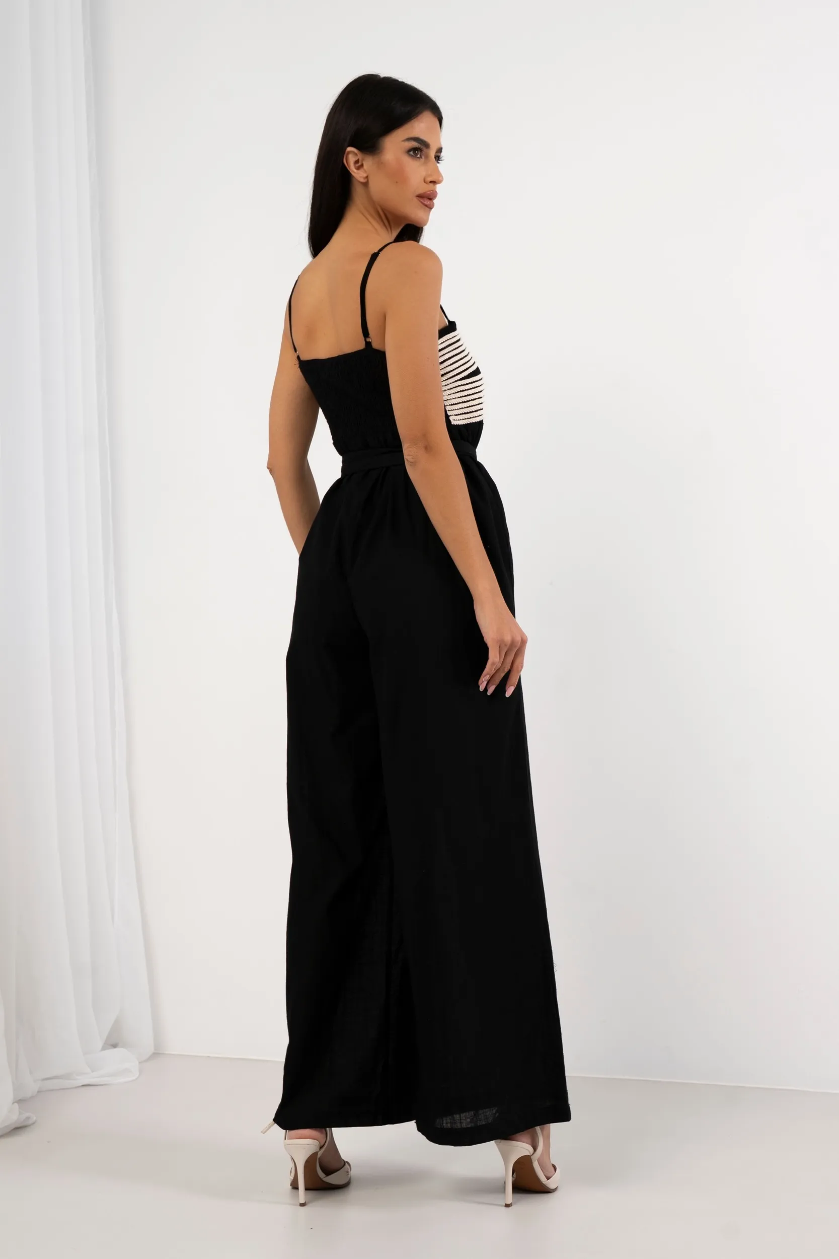 Czarny kombinezon maxi z haftem Boho Black - obrazek 2