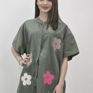 Włoska Koszula Sztruksowa Daisy Khaki