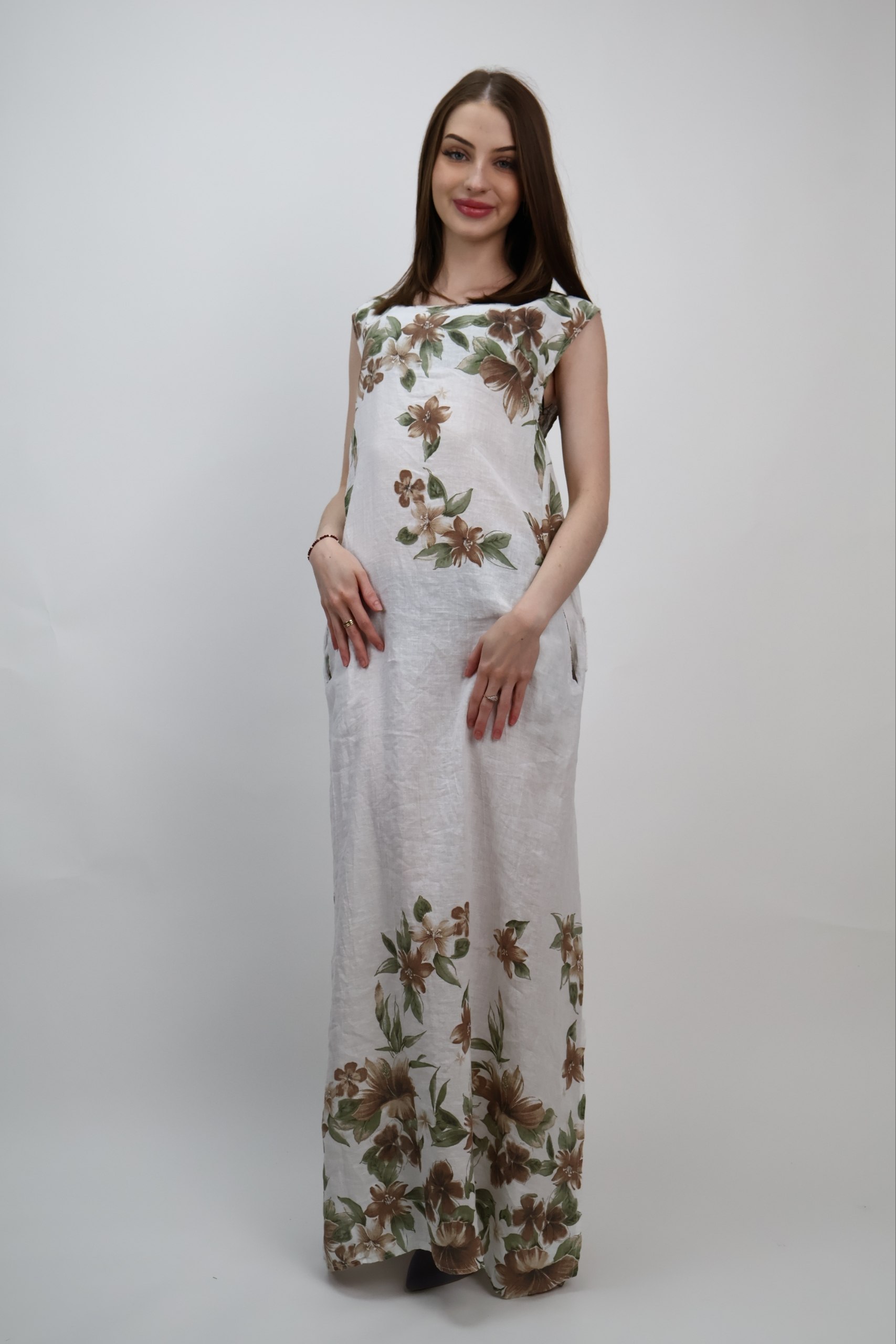 Sukienka Linen Blossom lniana maxi z kwiatami