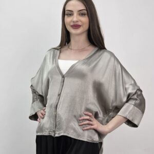 Włoski Kardigan Satynowy Soft Glow – Champagne