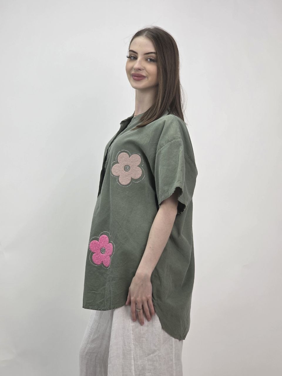 Włoska Koszula Sztruksowa Daisy Khaki - obrazek 3