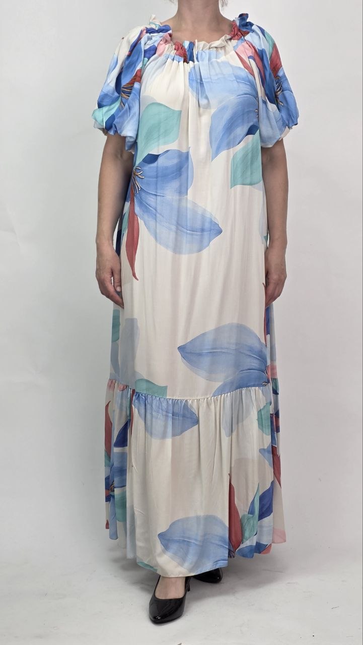 Sukienka Maxi Blue Bloom 100% Wiskoza PlusSize - obrazek 4