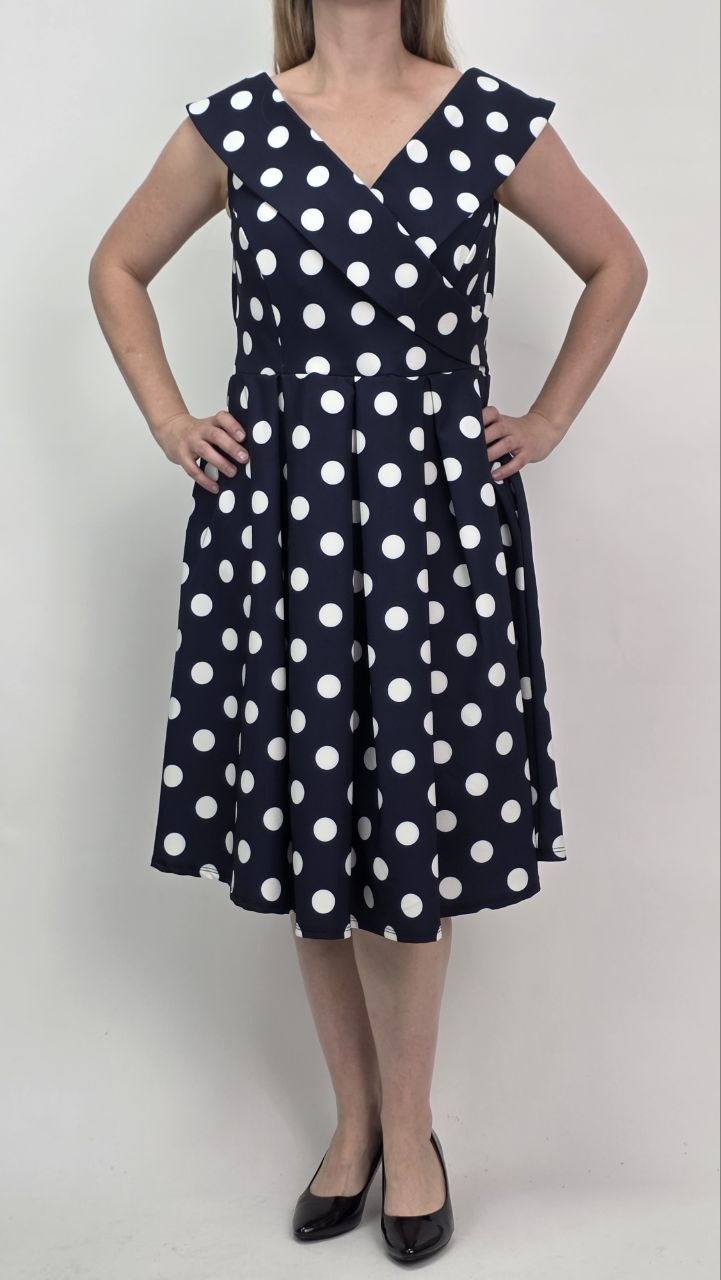 Sukienka Midi Navy Dots grochy