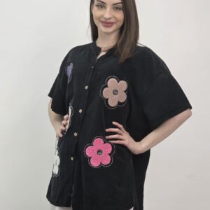 Włoska Koszula Sztruksowa Daisy Black