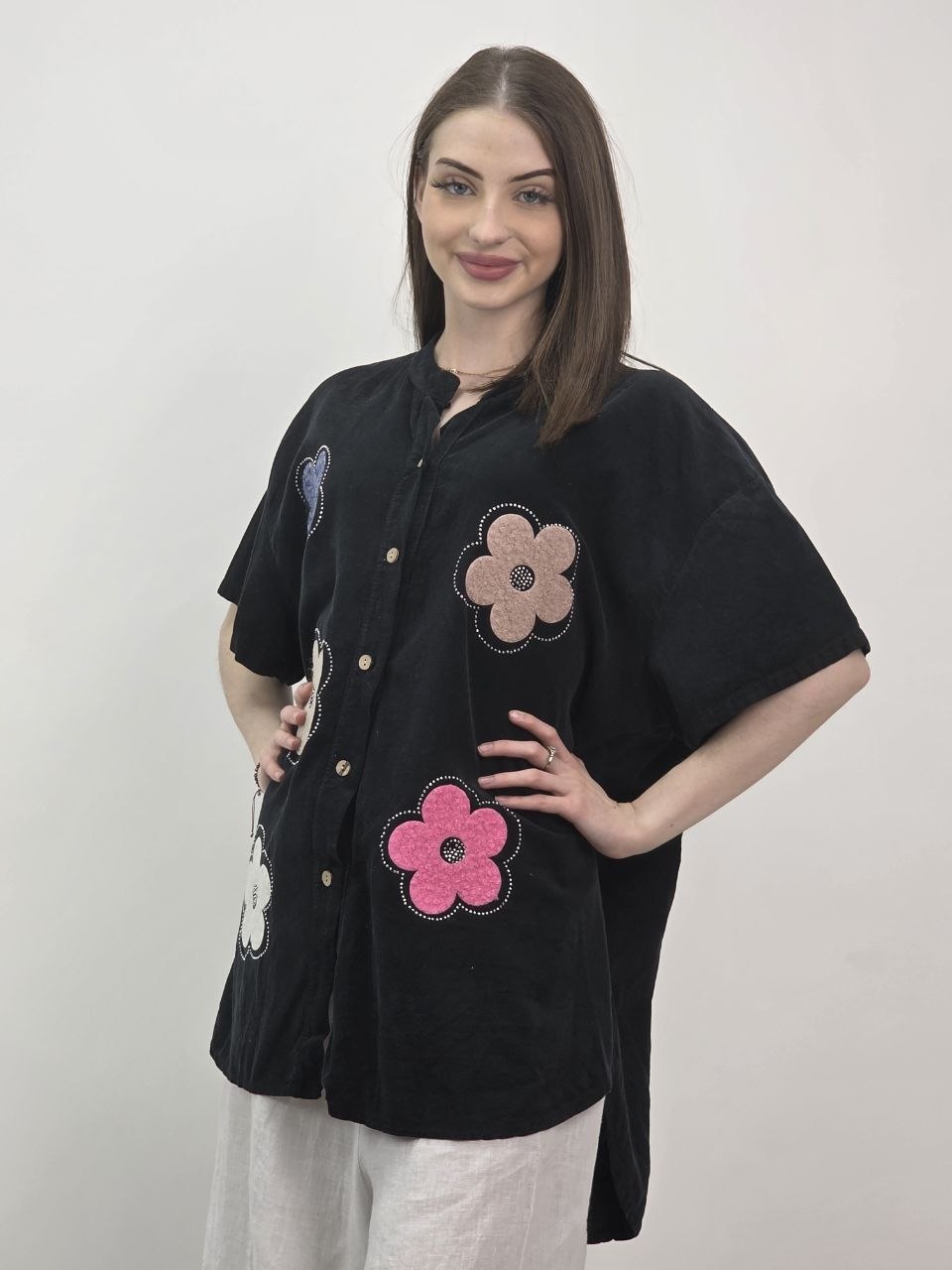 Włoska Koszula Sztruksowa Daisy Black